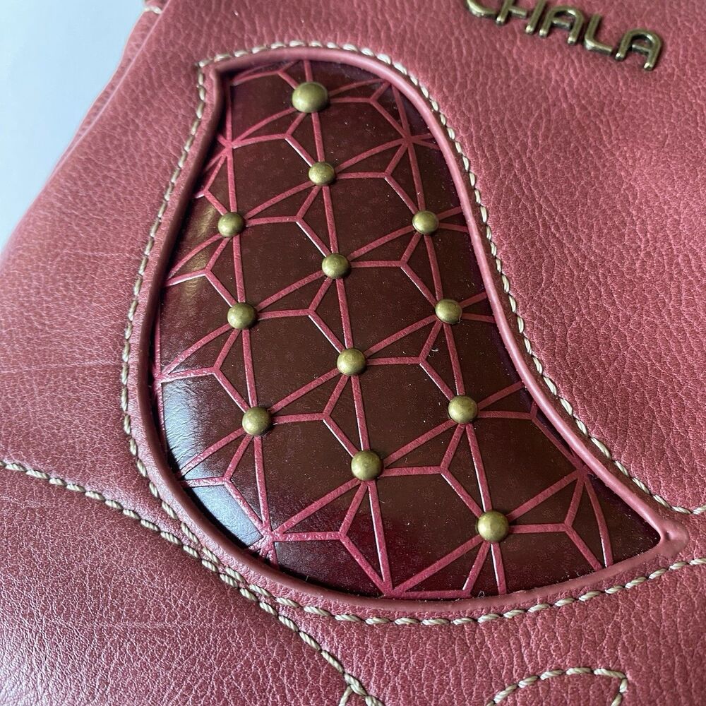 Chala Red Bird RFID Purse Crossbody Oxblood Red Small Travel Bag Long Strap - Picture 3 of 13